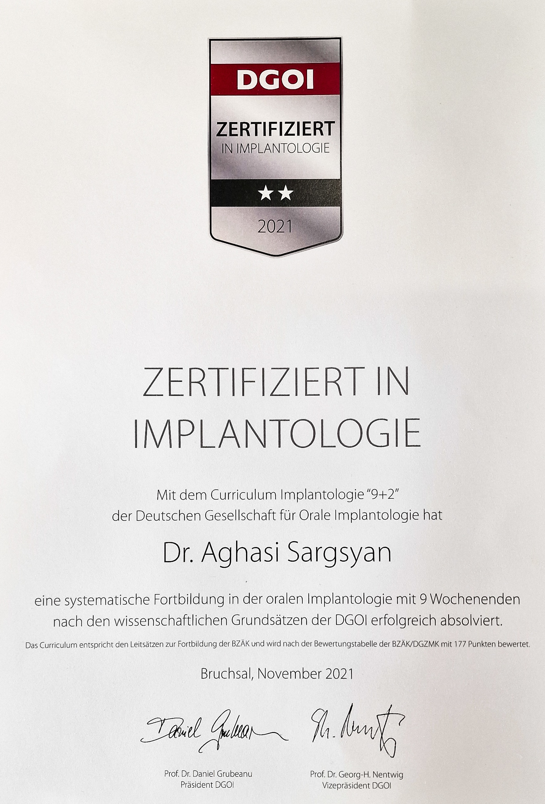 Zertifikat Dr. Sargysan Implantologie Zertifikat Dr. Sargysan Köln Implantologie